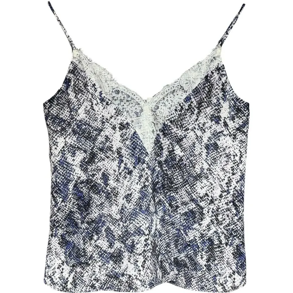 Socialite Lined Lace Trim Reptile Print Cami White Black Purple Small